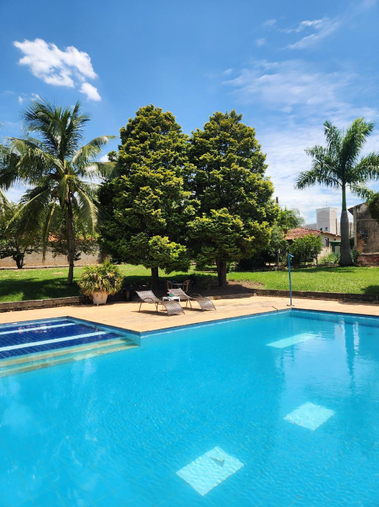 Piscina com árvores frondosas ao fundo